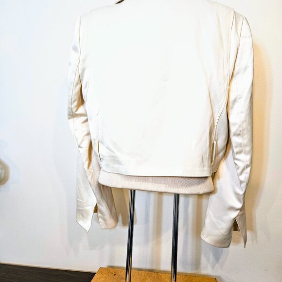 Zara NWOT Cream Cropped Satin effect lapel collar open front blazer jacket Small - Picture 4 of 6